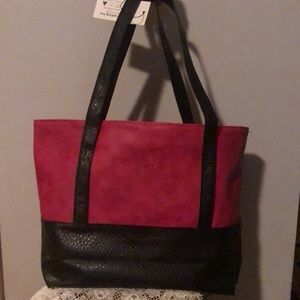 Pink and Black Faux Leather Tote